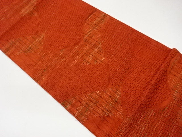 本場筑前博多変わり格子に菱・曲線模様織出し袋帯